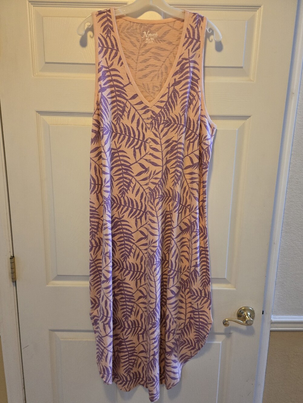 Natural Reflections Peachy Lavender Leafy Print Midi Dress NWT